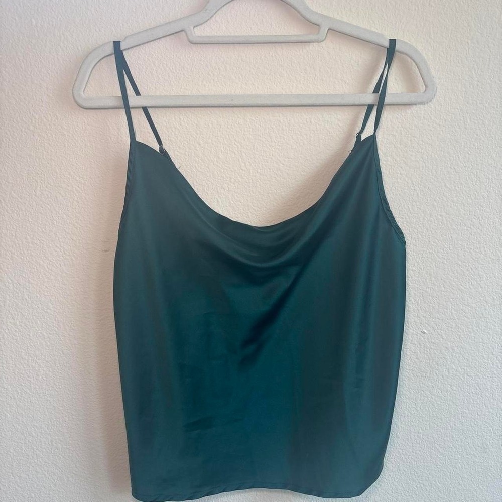 Emerald Green Satin Cowl Neck Crop Top Spaghetti Strap Camisole Size S